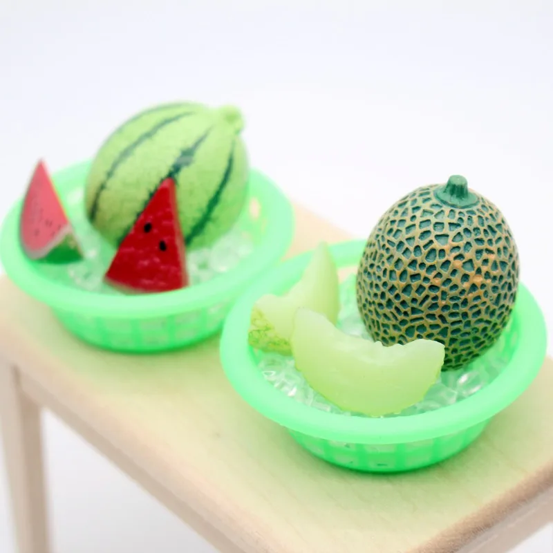 Dollhouse Mini Iced Watermelon Hami Melon Combination Miniature Food Play OB1 Model Shooting Prop