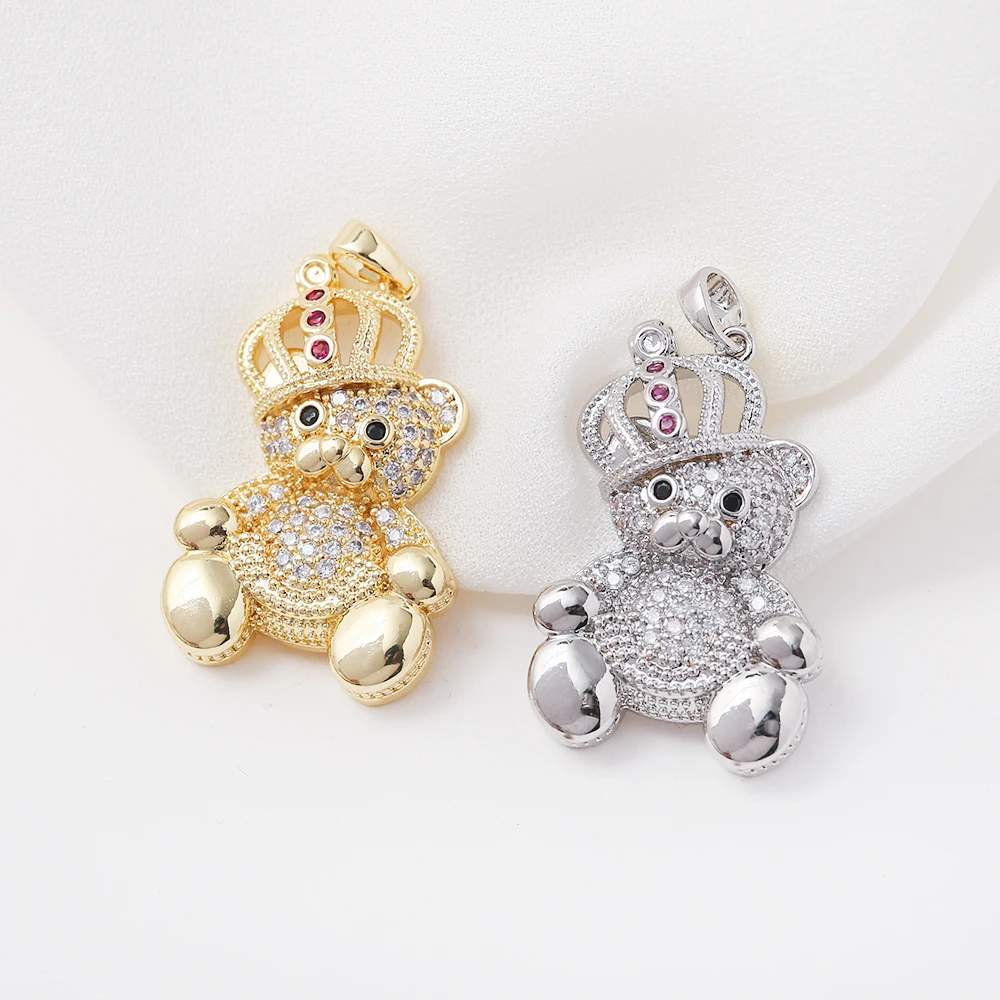 مايكرو تمهيد تشيكوسلوفاكيا لطيف تاج الدب قلادة النحاس 18K مطلية بالذهب الحيوان دمية دب السحر مع الكفالة ل عقد دي اي واي صنع المجوهرات