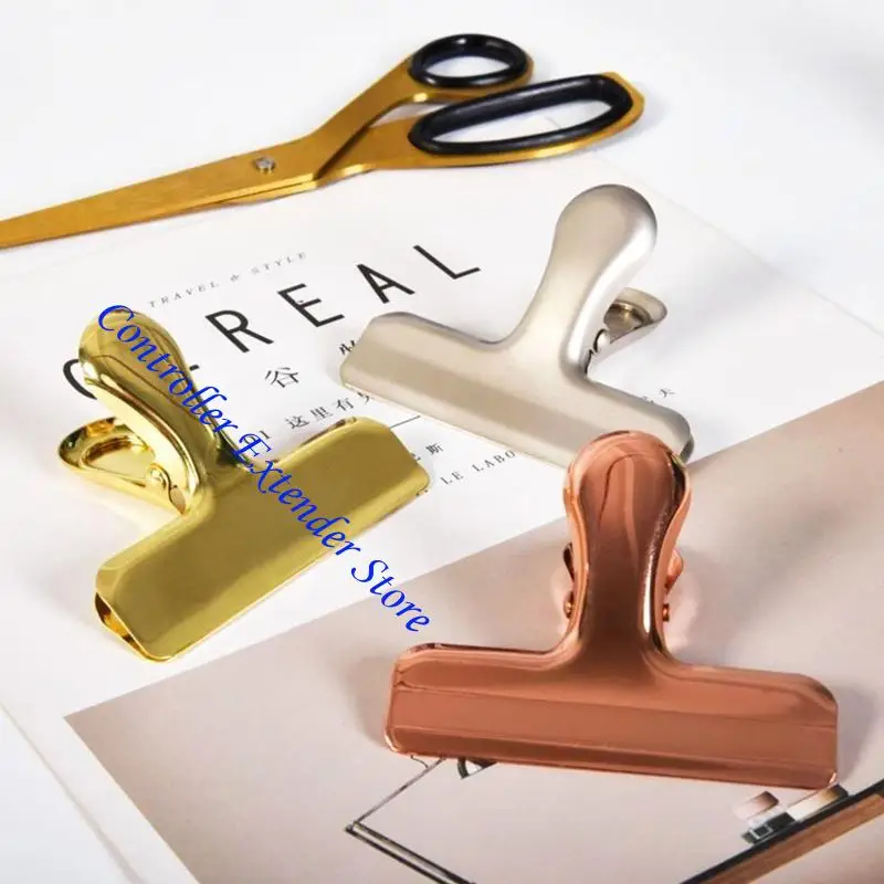 N84B Large Hinge Clips Colorful Clips Stainless Steel Paper Clamps File Clip for Receipts Bills Drawing Pad DIY Crafting