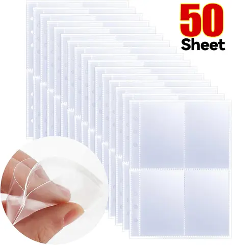 Rozmiar A5 4 kieszenie na karty do gier Podwójne boczne miejsca do przechowywania Album Binder Pages Uchwyty na karty do segregatorów 3/6 Ring Binders