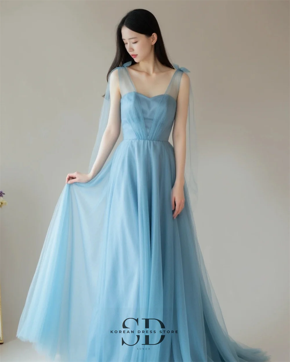 Sondr Lavendel Koreaanse Trouwjurken Verstelbare Bandjes Avondjurken Aangepaste Zachte Tule Een Lijn Corset Terug Feestjurk