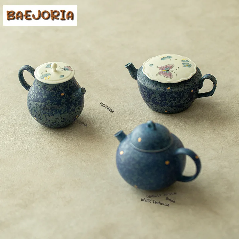 

Hand-painted Blue Butterfly Teapot Creative Tea Infuser Pot Household Tea Brewing Kettle With Strainer Tea Services Decoration