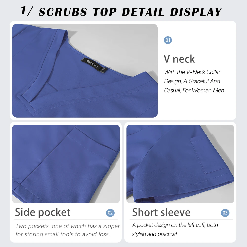 V-Neck Short Sleeve Elastic Scrub Set Unisex Medical Doctor Surgical Overalls Operating Room Workwear Clinical Clothes for Nurse