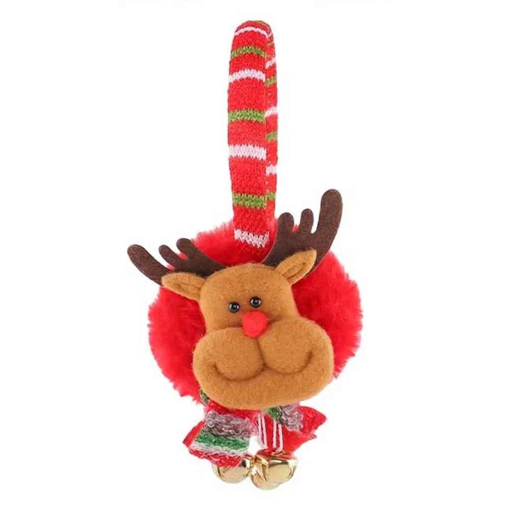 Soft Fabric Christmas Earmuff Sequin Detail Thick Padding Winter Ear Warmer Bright Red Elastic Band Cute Reindeer Earmuffs
