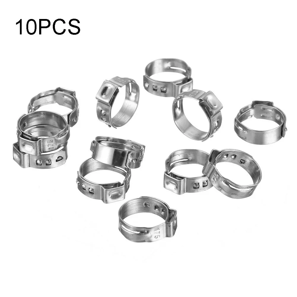 10pcs Stainless Steel PEX Clamp Rings Single Ear Crimp Hose Clamps Providing Even Compression And Leak Prevention For Pipes