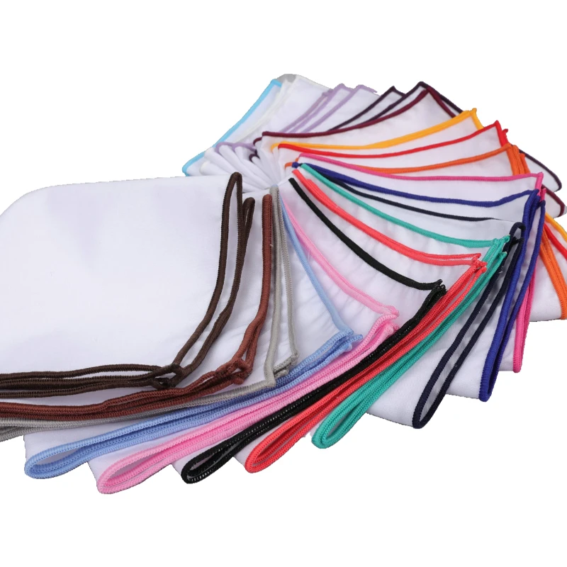 

23 см новый мужской белый носовой платок с цветной оправой, карманный платок для мужчин и женщин, вечерние, свадебные костюмы для жениха, черные носовые платки, аксессуары