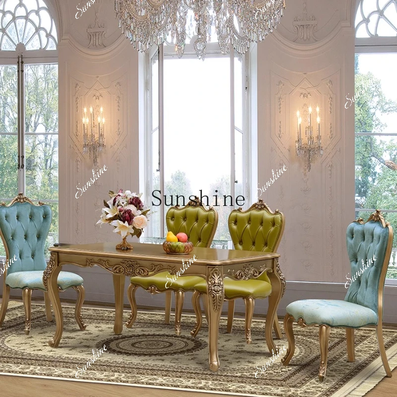 European rectangular dining table and chairs combination solid wood retro home neoclassical luxury  FT