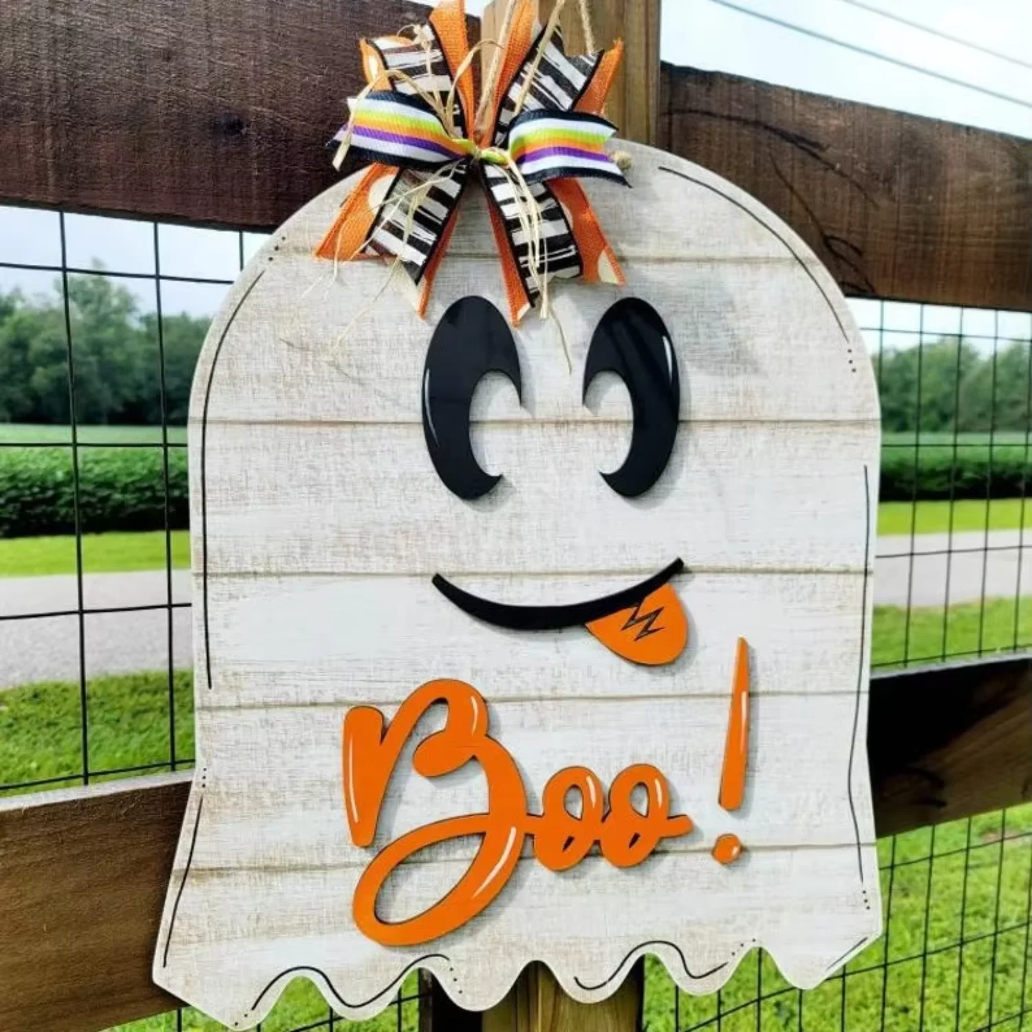 Factory Promotion Halloween Ghost Boo Decoration Wooden Doorplate All Saints' Day Gate Decoration