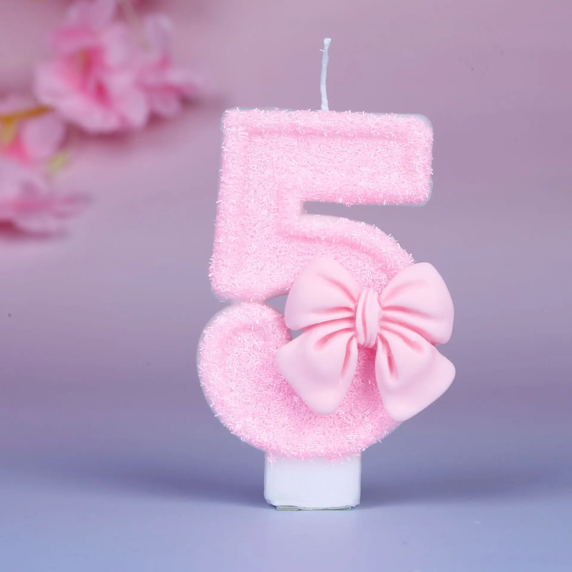 Creative digital candle new girl pink bow cute 0-9 birthday cake