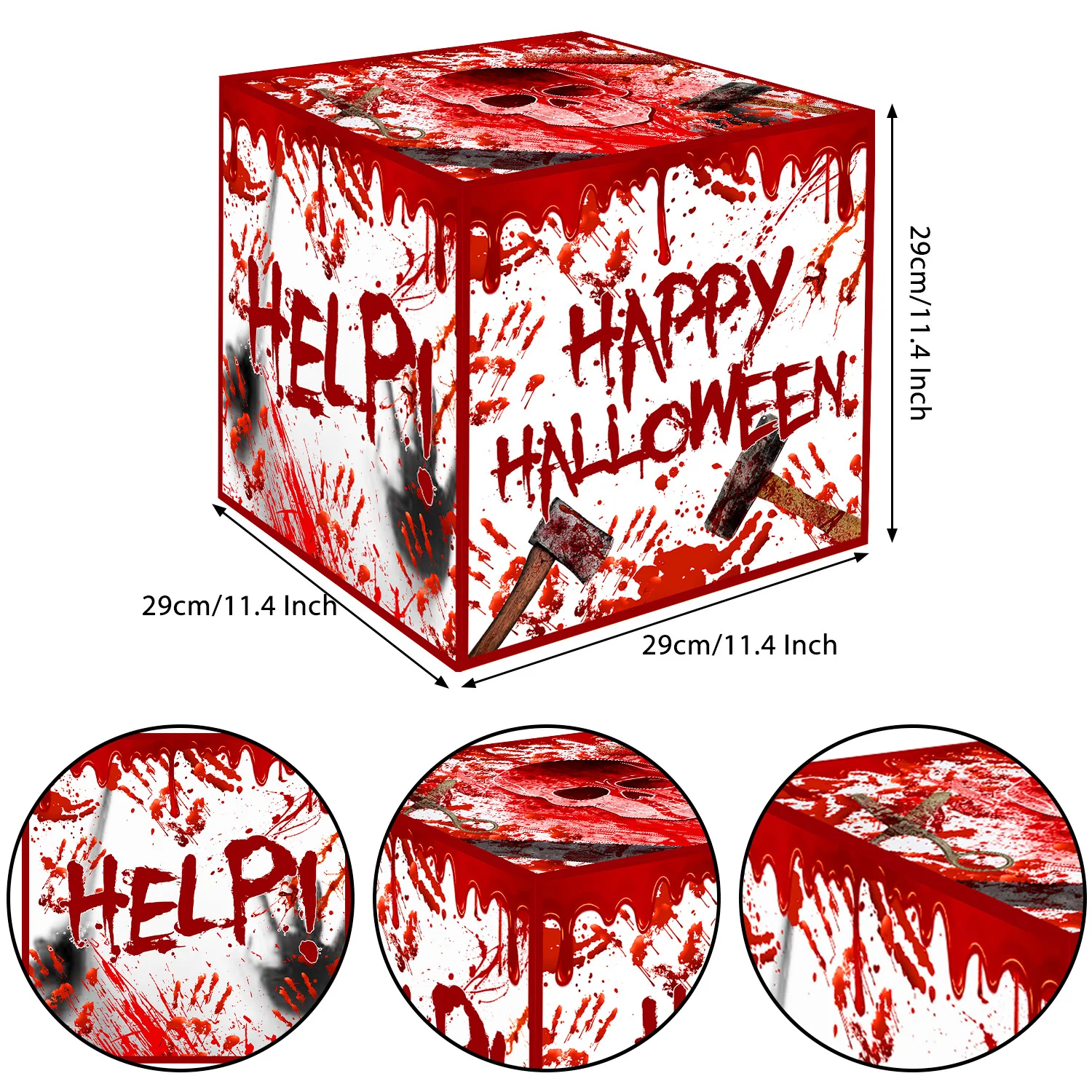 3Pcs Halloween Bloodstained Balloon Box Scary Bloody Handprint Pattern Balloon Box for 2024 Trick or Treat Party Decor Supplies