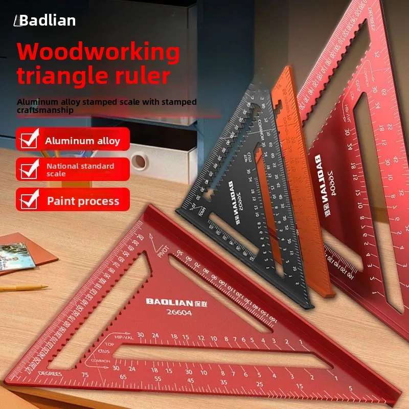 

Triangle Angle Ruler Metric Aluminum Alloy Angle Protractor Triangular Measuring Ruler Woodwork Square Triangle