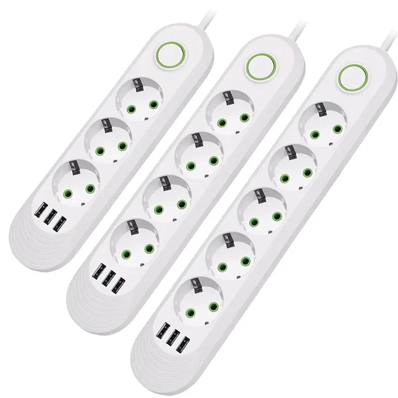 2500W EU Plug AC Outlet Multiprise Power Strip 2m Extension Cord Electrical Socket Network Filter With USB Ports Fast Charging