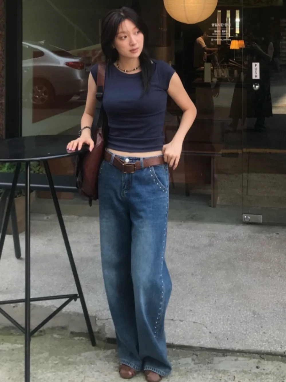 

Comfortable Faionable New Arrival Women's Jeans with Monkey Decoration Trendy Colion Nail Mix Fabric Commute Sle