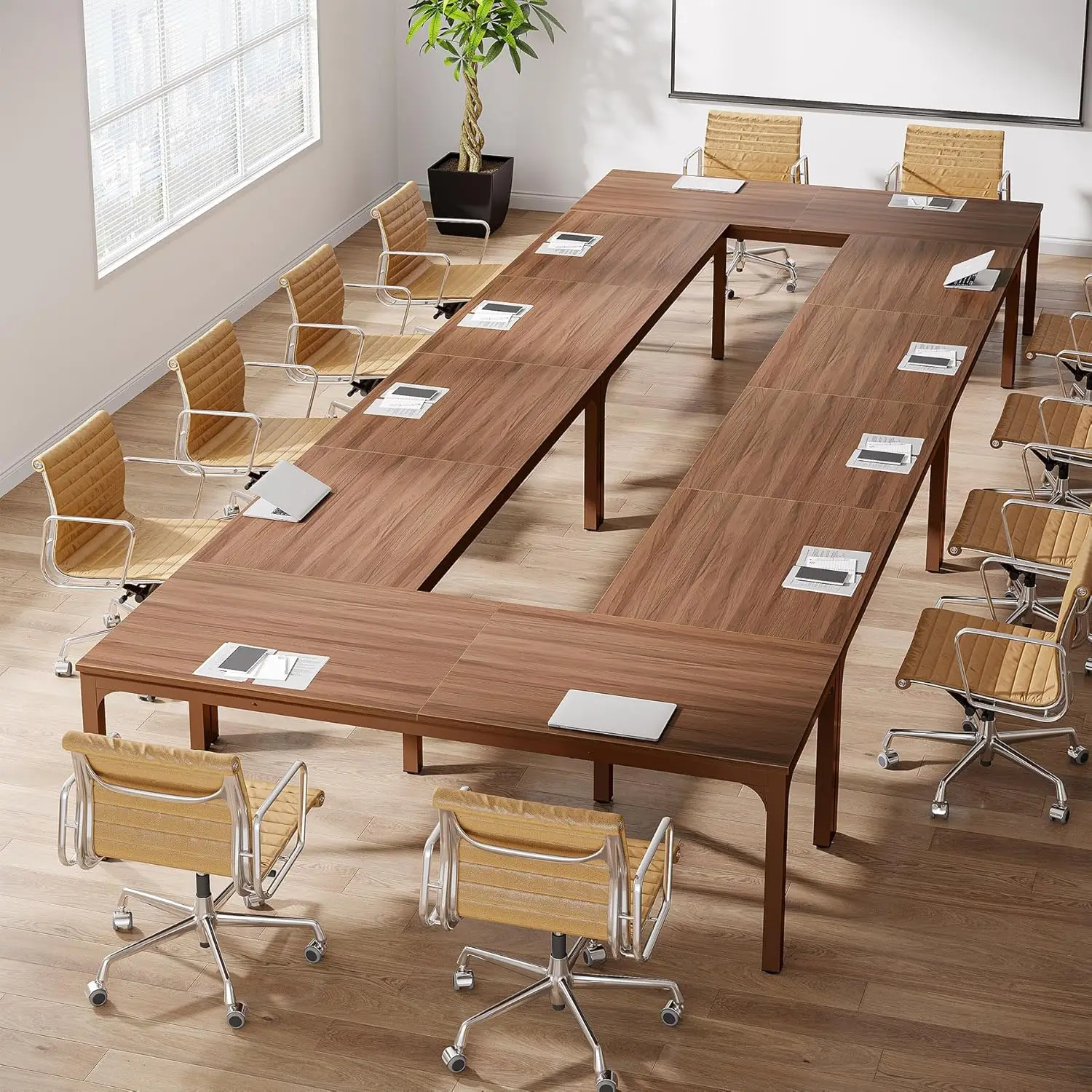 Conference Table 78.74-Inch Set of 4, 13FT Conference Room Table, Large Rectangle Meeting Seminar Table Set for 12-16 Person