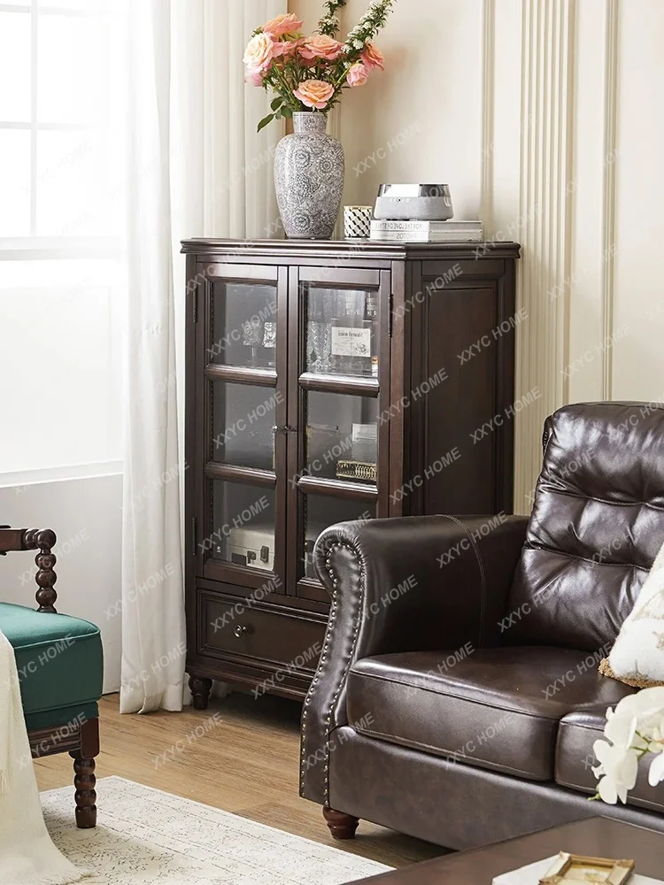 

all-solid wood dwarf wine cabinet dining side country TV side black walnut living room combination