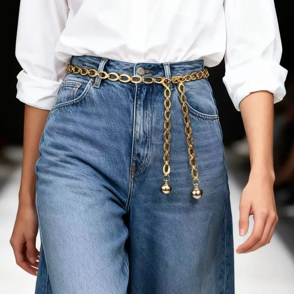 Fashion Metal Waist Chain Silver Gold Color Carved Hollow Out Chain Belts All-Match Waist Girdle for Women Dress