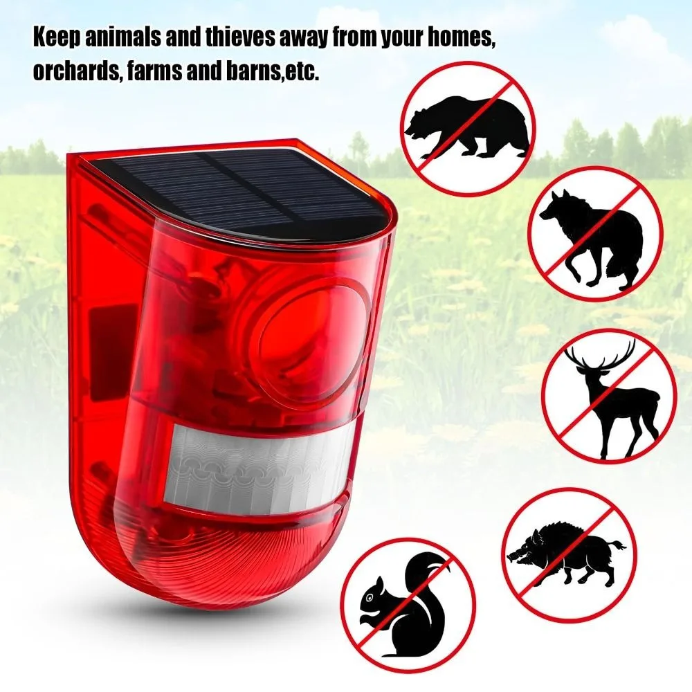 Security Alarm Solar Waterproof Rechargeable Portable Animal Deterrent Siren Farm Garden Yard Pest Repellent Protection Tool