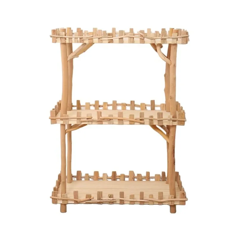 Bookshelf Floor-to-ceiling log shelf Creative locker Living room Bedroom Multi-layer succulent flower stand Corner shelf Wall