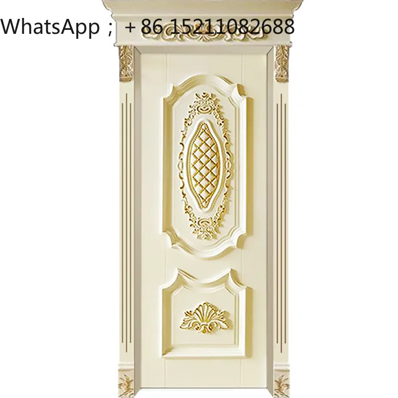 SCY rice tooth white luxury pass solid wood multi-layer paint drawing gold and silver indoor casement carved wooden door