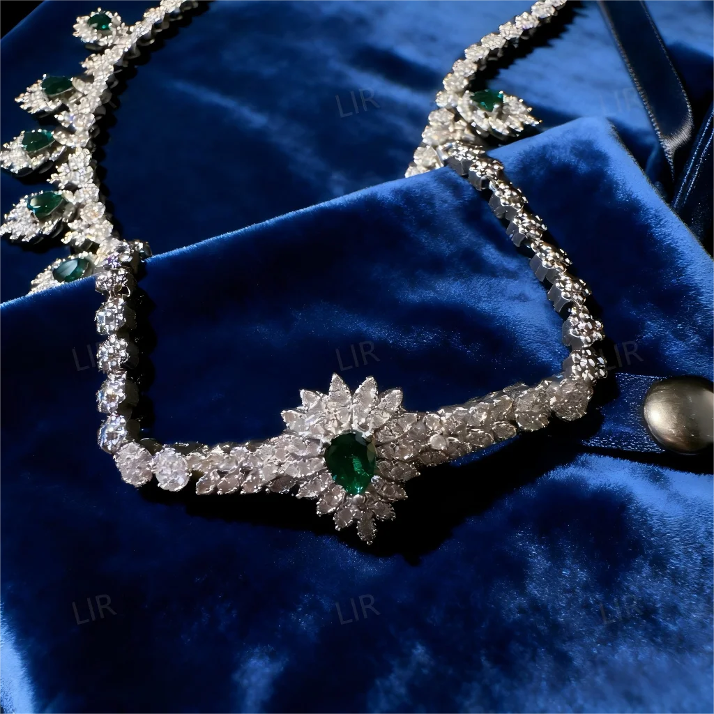 مجموعة مجوهرات نسائية مخصصة: قلادة على شكل دمعة من الأحجار الكريمة الخضراء على شكل طاووس نمساوي عتيق، وسوار من الريش والزركون، وخاتم وأقراط #6