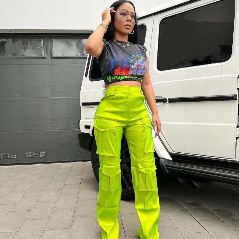 

Solid Multi Pockets Cargo Pants Women Trend High Waist Casual Loose Trousers 2023 Autumn Winter Trousers All Matching Bottoms