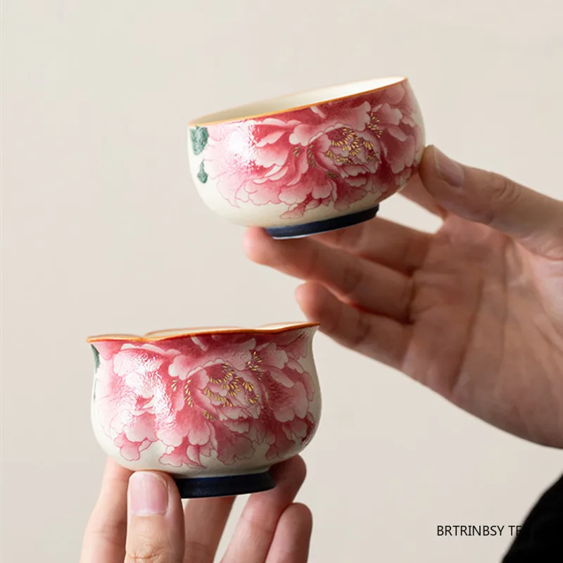 

1 Pc Chinese Vintage Ceramic Tea Cup Handmade Flowers Master Teacup Tea Bowl Travel Personal Meditation Cup Household Teaware