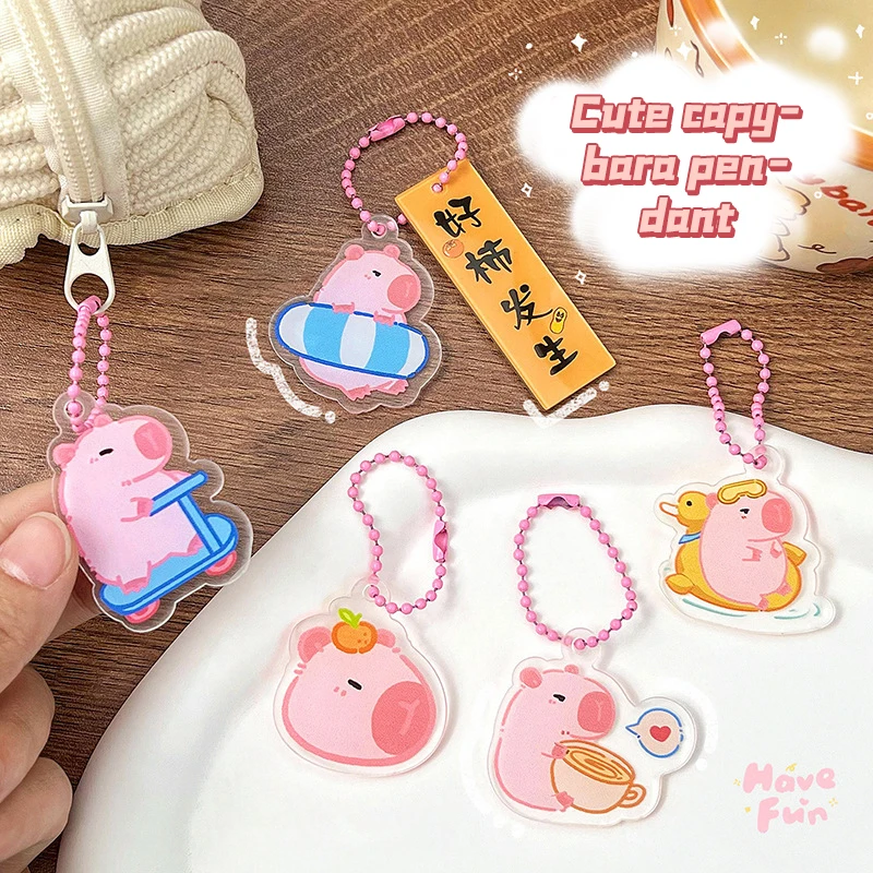 Pink Capibara Keychain Pendant Keychain Cartoon Bag Decoration Small Accessories