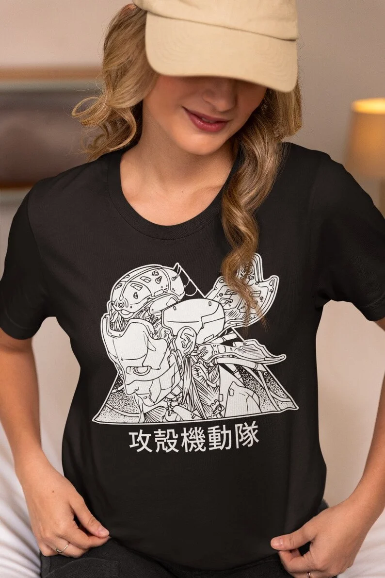 

Винтажная футболка «Призрак в доспехах» Мотоко, мужская и женская футболка размера Y2K с короткими рукавами, винтажная футболка большого размера, уличная женская одежда, топы