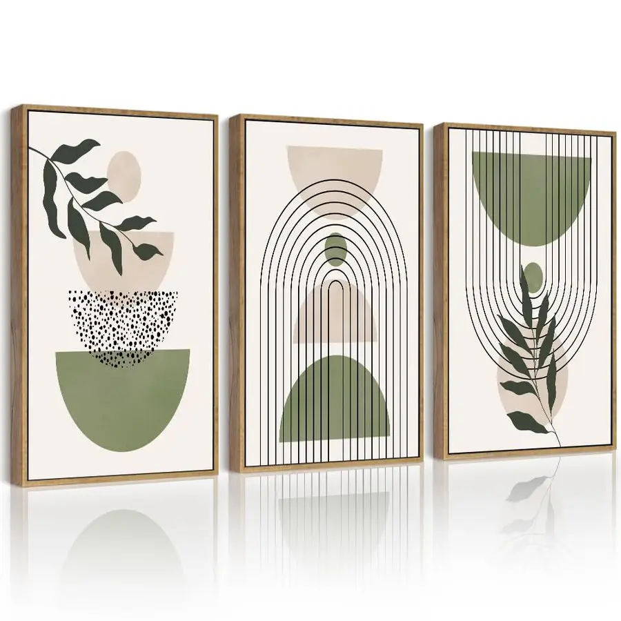 

Зеленый ботанический настенный рисунок в рамке, современный мудрец, богемный настенный декор, абстрактная геометрия, линии, принты, готовые к повестке 11x14 дюймов Natura