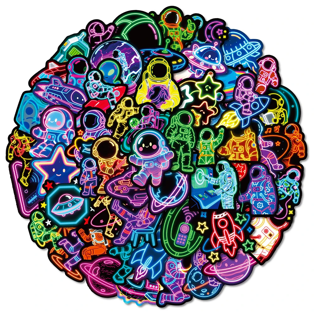 10/30/50pcs INS Style Neon Astronaut Stickers for Kids Decorative Stationery Skateboard Laptop Cute Cartoon Sticker Packs
