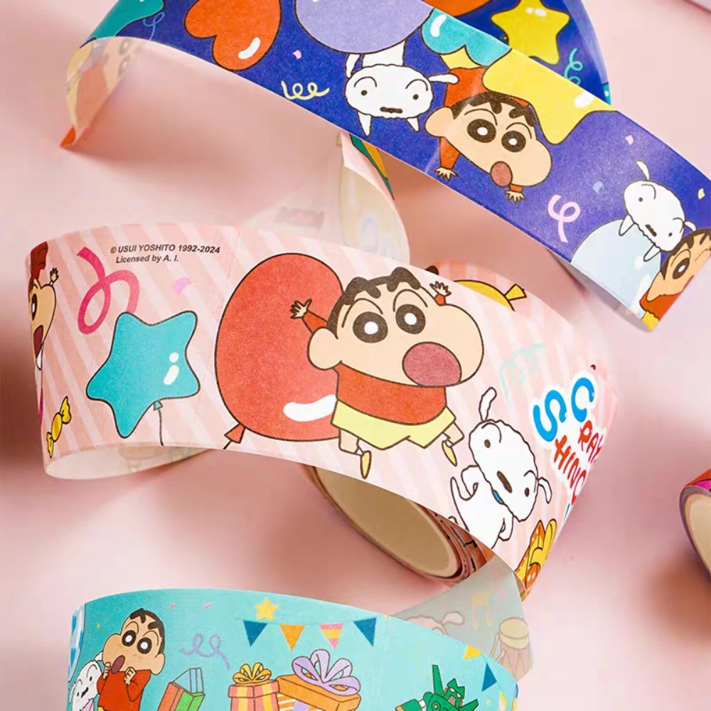 5 rolo anime crayon shin-chan fita adesivo kawaii estudante dos desenhos animados notebooks garrafas de água papelaria adesivos decorativos presentes
