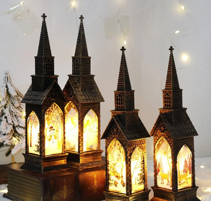 

39267 Cross-border Christmas Decorative Wind Lamp, Glowing House Ornament, Creative Night Light, Electronic Candle Lamp, Chris