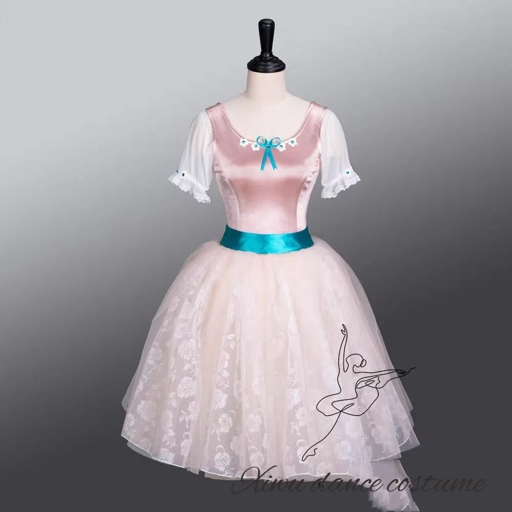 Non-stretch Romantic Tutu professional Green ballet Long Dresses 5 layer tulles Skirt jacquard Bodies ballet Performance