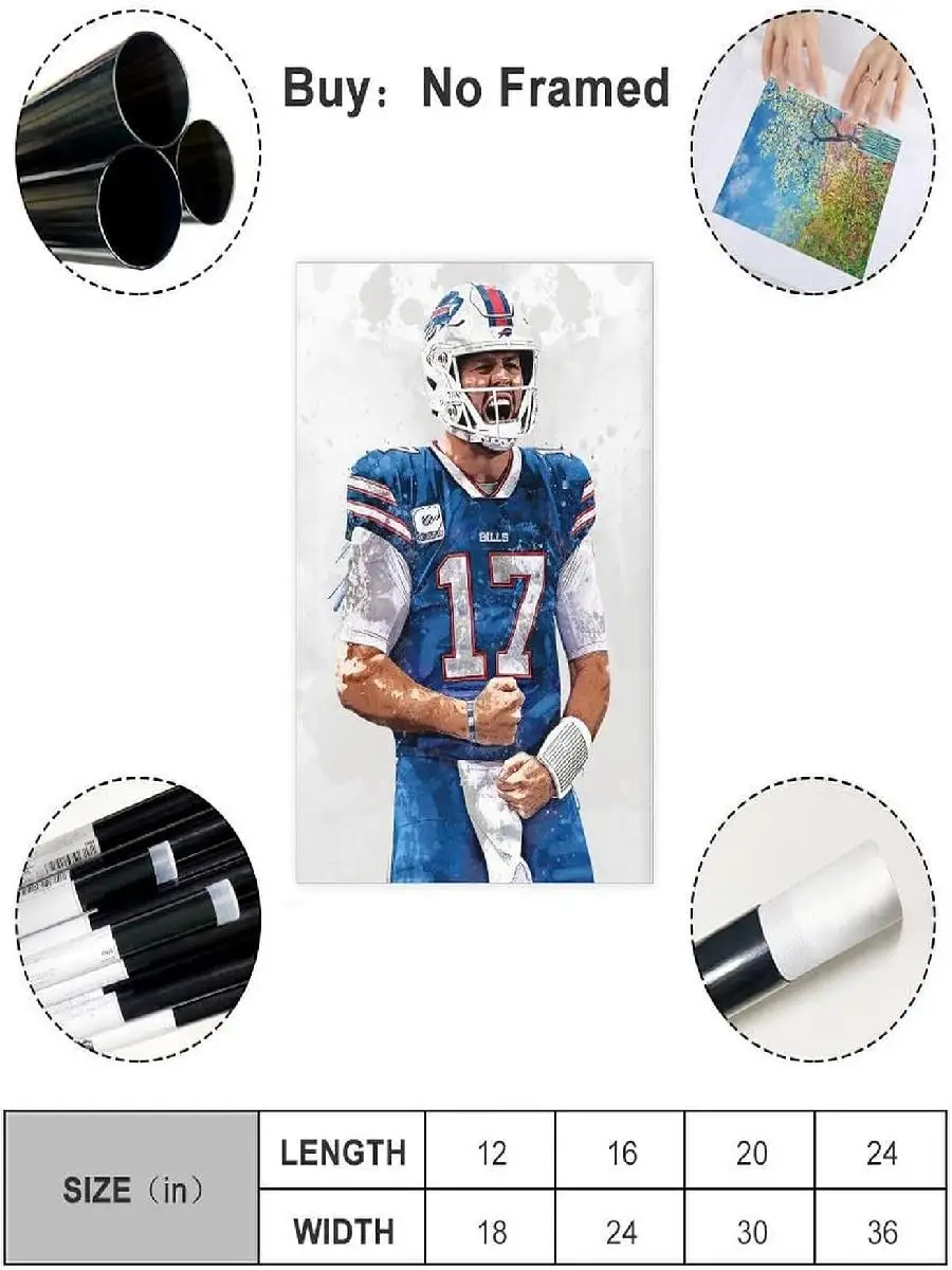 Josh Allen Canvas Wall Art Poster  xinch Sports Decor for Bedroom  Living Room