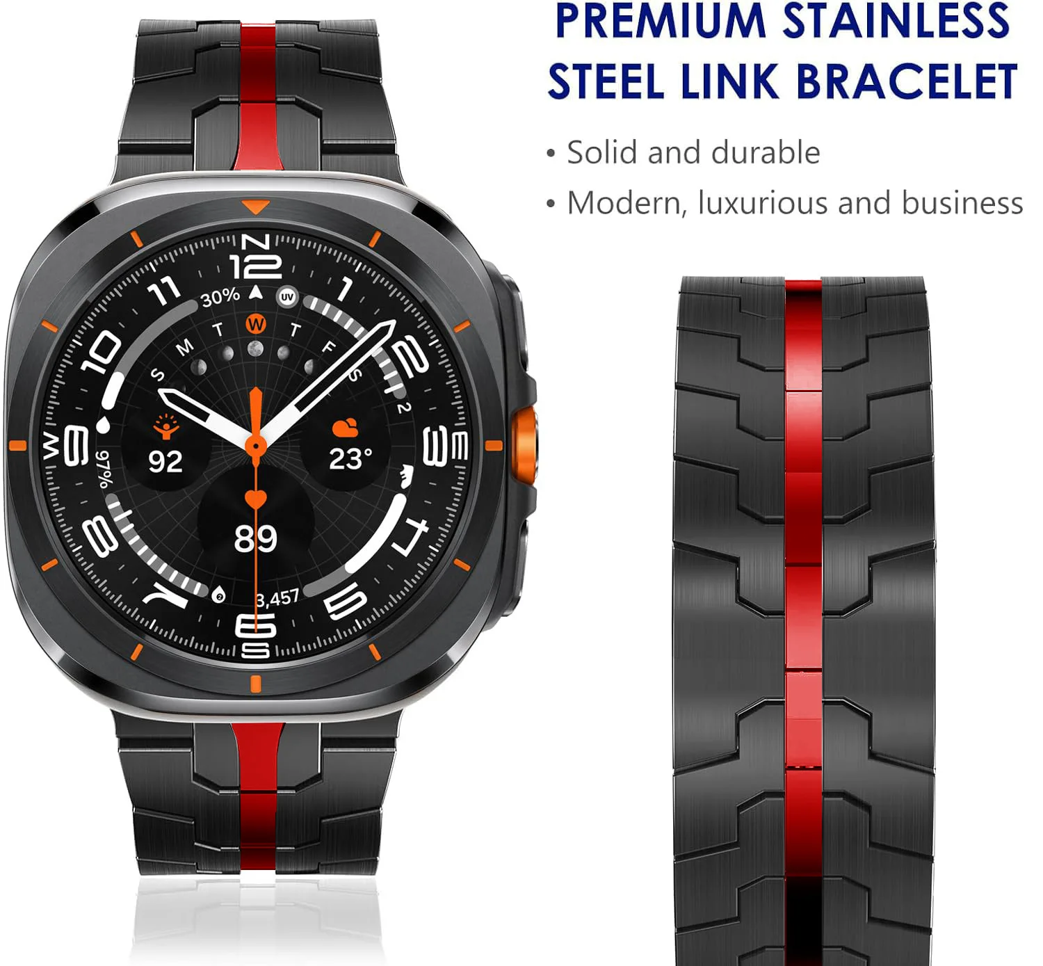 Luxuriöses Edelstahlarmband für Samsung Watch8, Butterfly-Schnalle, Metall, gepanzertes Samsung Ultra-Armband – Detail 3