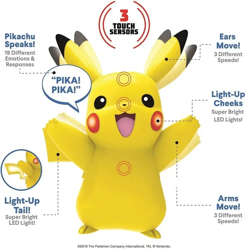 Oryginalna figurka Pokemon Inteligentny dotykowy dźwięk i zabawki świetlne Śliczny model postaci Charmander Pikachu w pudełku