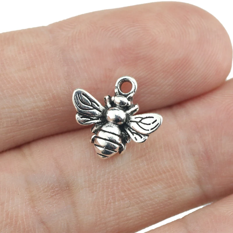 20Pieces/ot 13*13mm Antique Silver Bumble Bee Honeybee Insects Charms Pendants DIY Jewelry Making Handmade