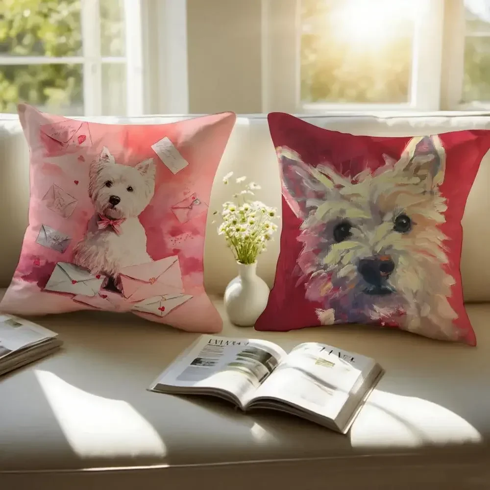 Cute West Highland White Terrier Pet Cushion Cover Pillowcase Anti Dustmite Invisible Zipper Short Plush Sofa Cushion