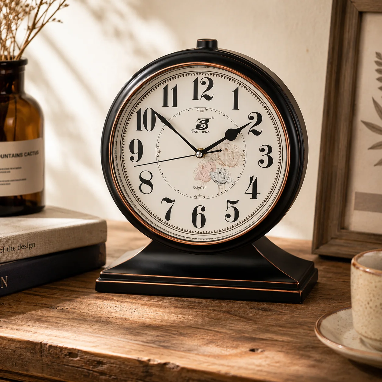 Vintage Silent Desk Clock Retro European Table Clock Large Arabic Numerals Bedroom Living Room Home Decor