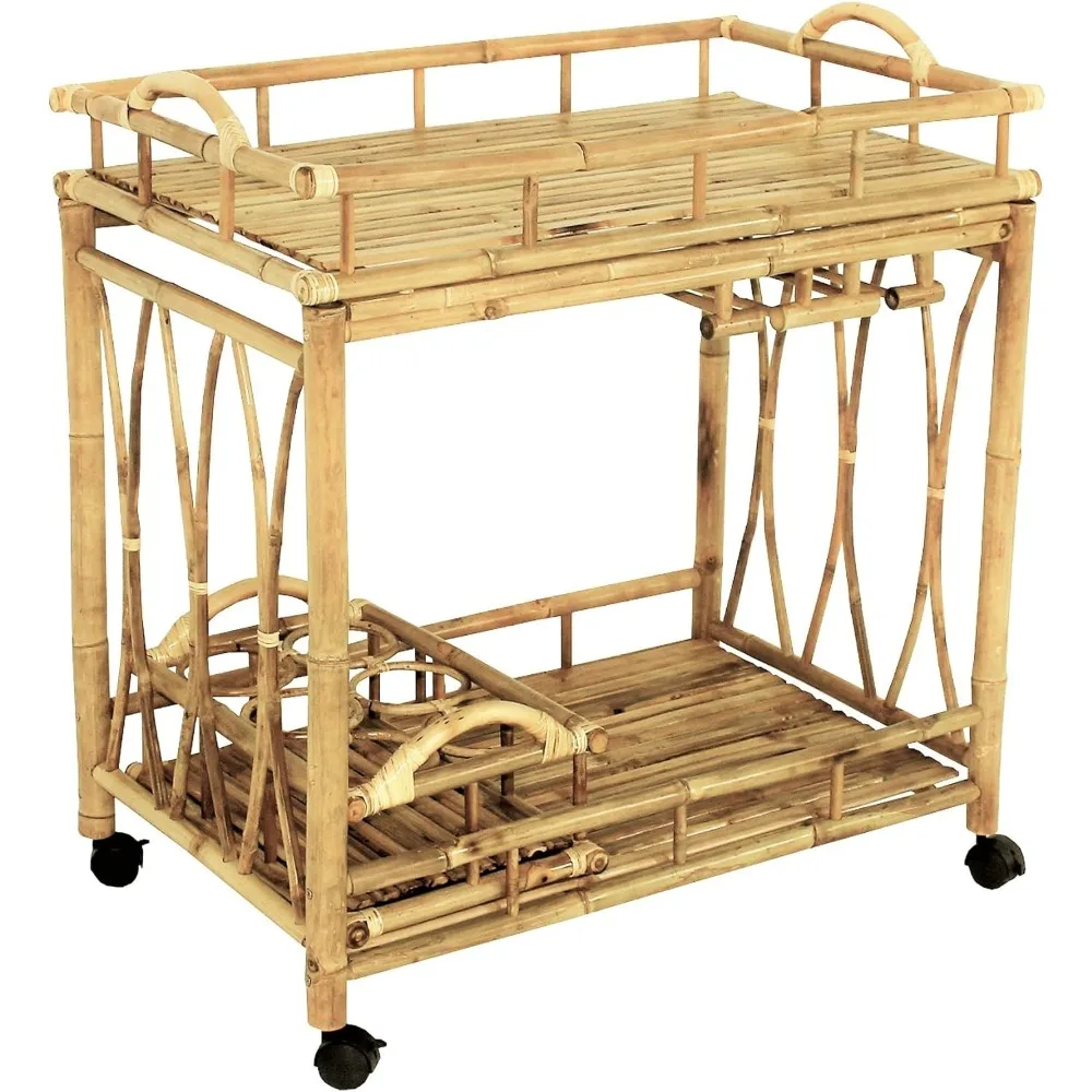 عربة تقديم بعجلات من الخيزران من زيو، نبيذ طبيعي #3