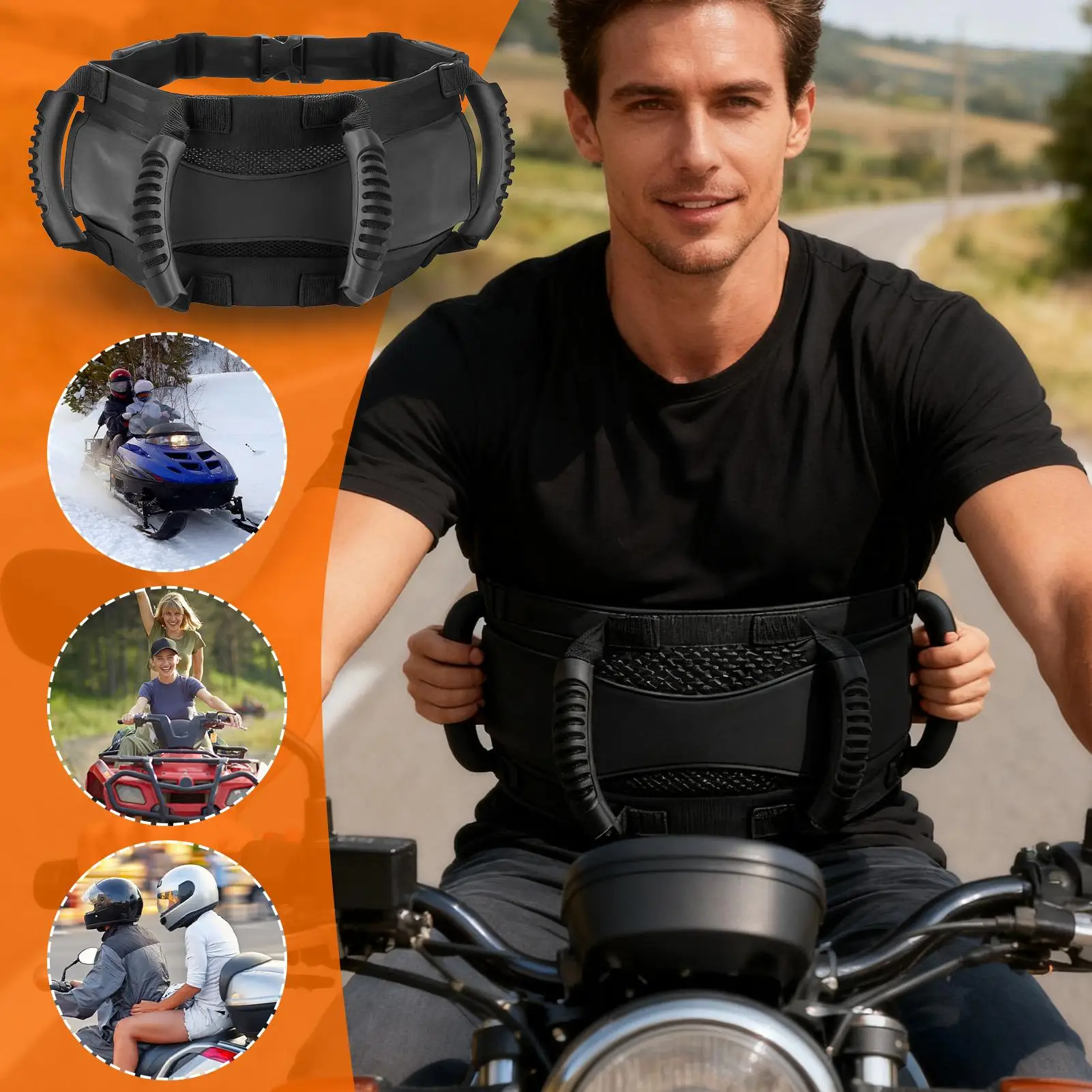 1pc Rear Seat Handle Motorcycle Adjustable Passenger Grip Grab Handle Safe Belt Passenger Handle Accessory ATVs, scooters