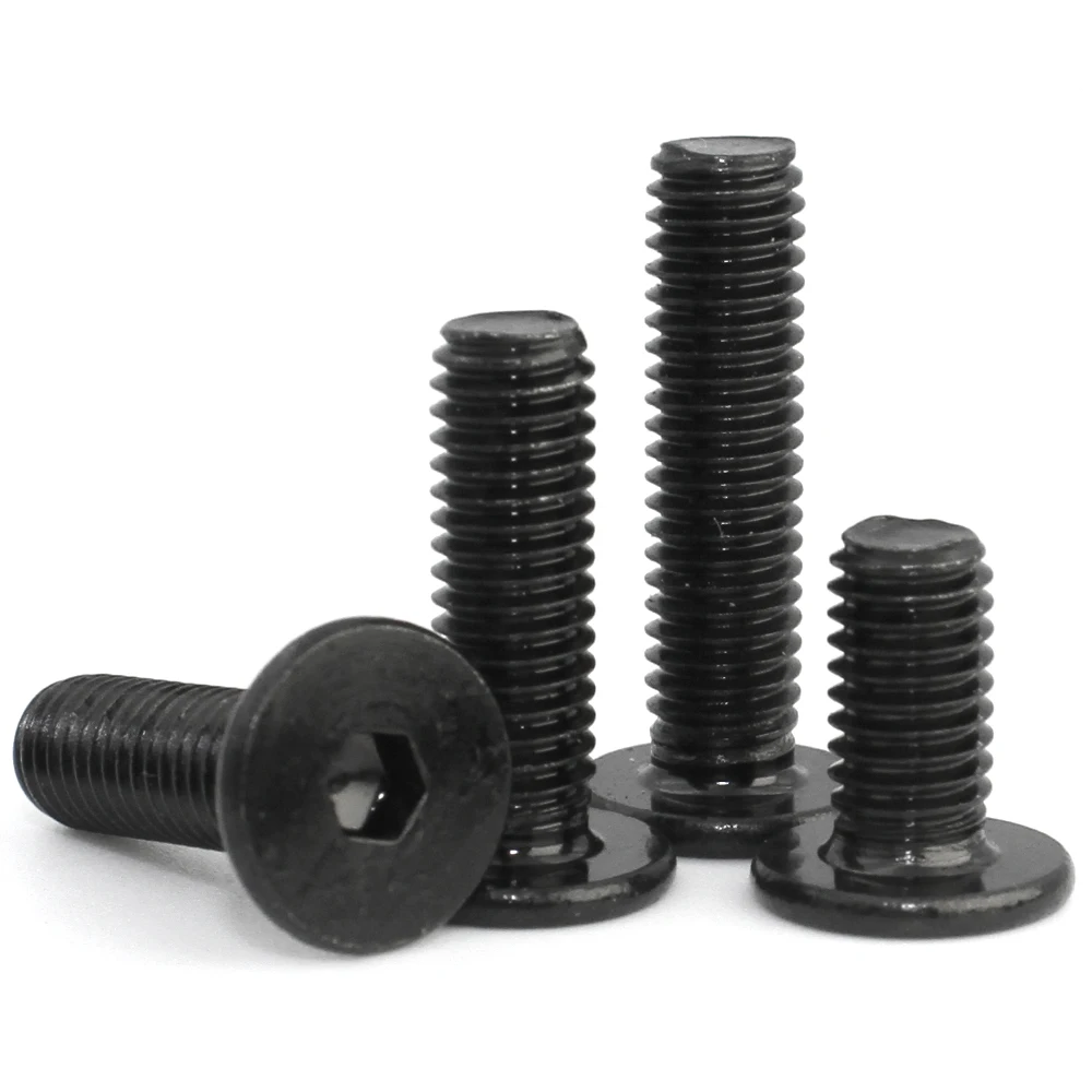Black 304 Stainless Steel Ultra Thin Flat Head Allen Screws M2-M8 Hex Socket Super Low Profile Cap Bolts 5-50Pcs