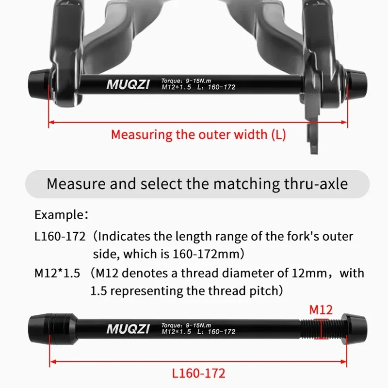 MUQZI Trainer Thru Axle Adapter M12 x 1.5/1.75 Thread 160-172mm 166-178mm Shaft Bike Wheels Quick Release Skewers