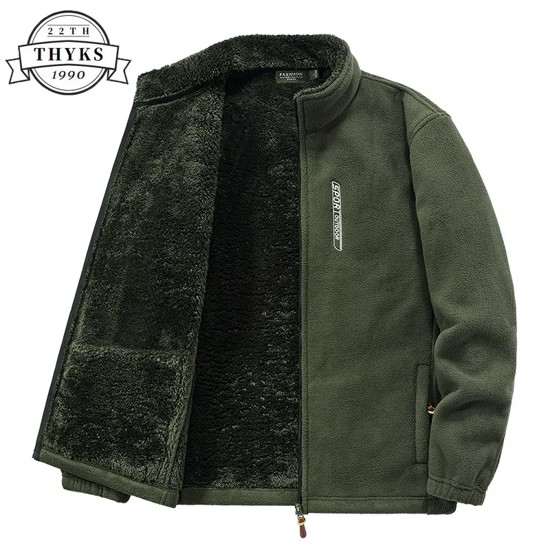 Classic Soft Shell Fleece Jacket Mens Thicken Warm Loose Fashion Windbreak Stand Collar Coats Casual Outdoor Jackets Heated Vest