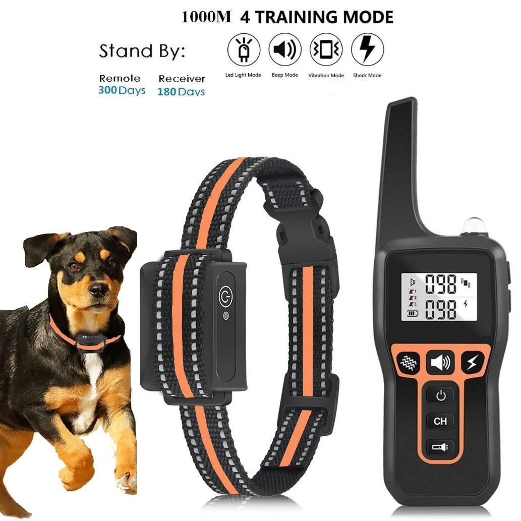 犬のトレーニングカラー充電式防水充電式樹皮制御音振動衝撃1000m