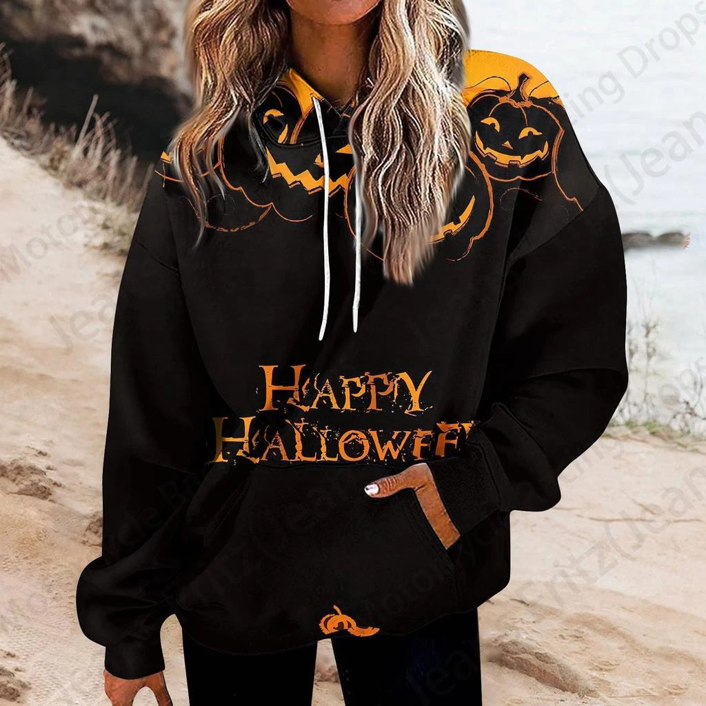 Lovely Pumpkin 3d Print Graphic Halloween Hoodie Women Fashion Hoodies Sweatshirt Women Sweats Oversized Coat Pocket Pullovers