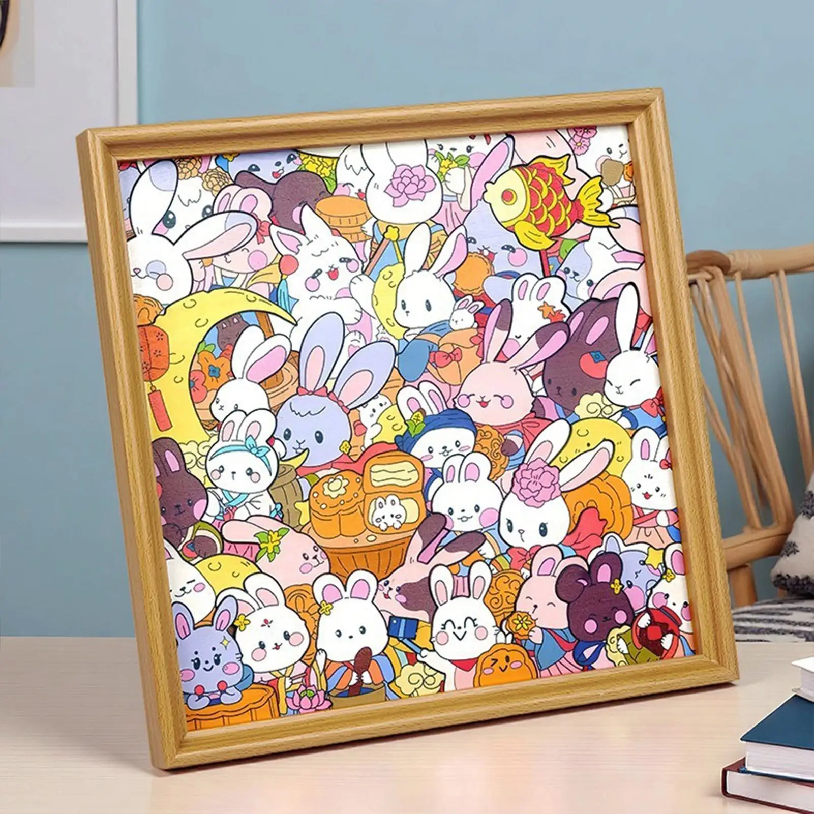 Juego de rompecabezas con marco de imagen de conejo, manualidades pintadas a mano para colorear, juegos de rompecabezas para niños de 6 a 12 años, niños y niñas en edad preescolar