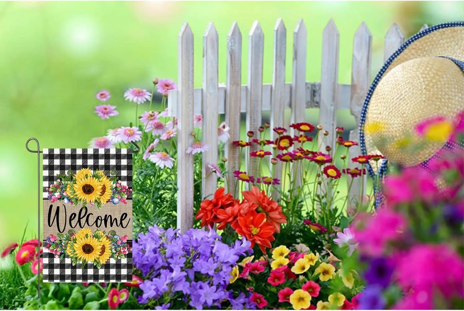 علم حديقة عباد الشمس الصيفي ترحيب الزهور التوت الجاموس منقوشة ساحة العلم 12 × 18 بوصة صغيرة عمودية مزدوجة الوجهين الموسمية FFI