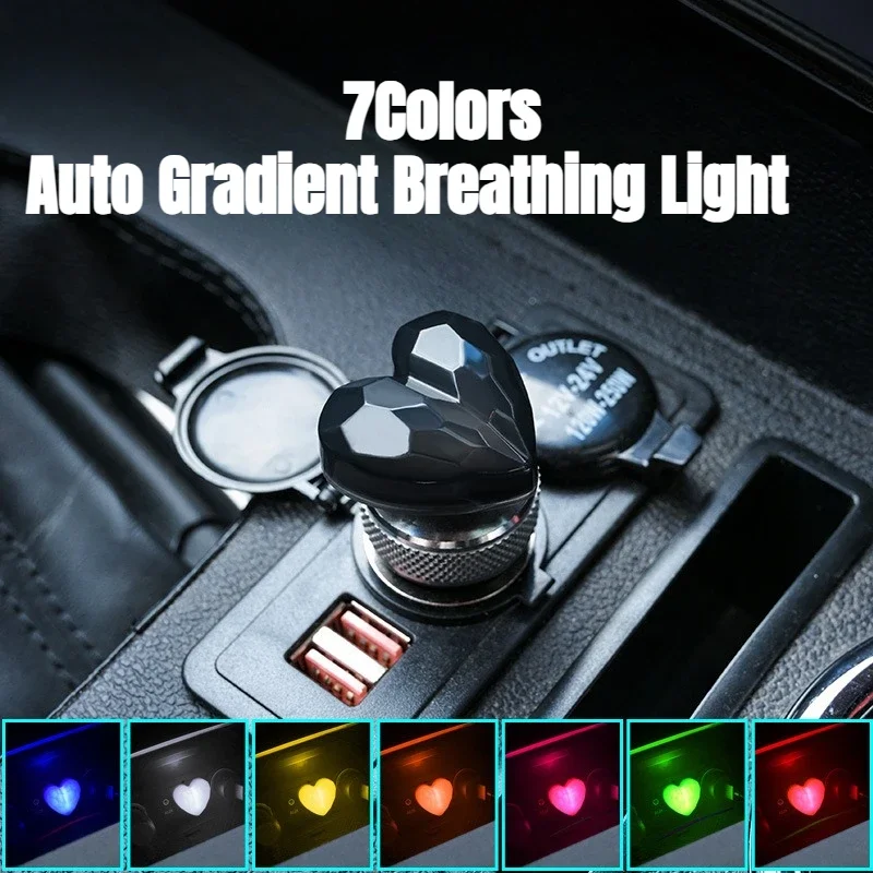 

1Pc New Car Heart USB Ambient Light - 7Colors Auto Gradient Breathing Light for Car and Home