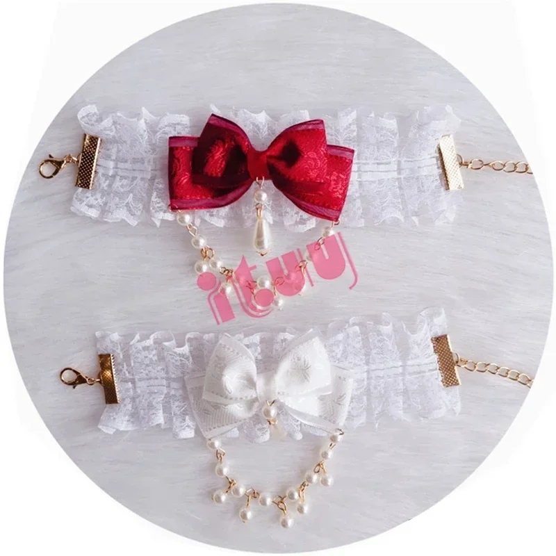Kawaii giapponese Lolita KC bracciale manica a mano Bowknot rosso ciondolo perla pizzo manica a mano ornamenti ragazza accessori sposa